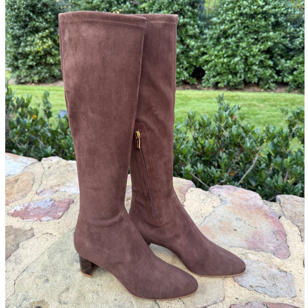 NEW Sarah Flint Alexandra 50 Suede Knee High Stretch Boot Expresso US Size 8